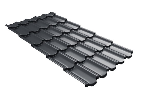Металлочерепица квинта плюс с 3D резом 0,5 Satin Мatt RAL 7024 мокрый асфальт купить в Высоковске